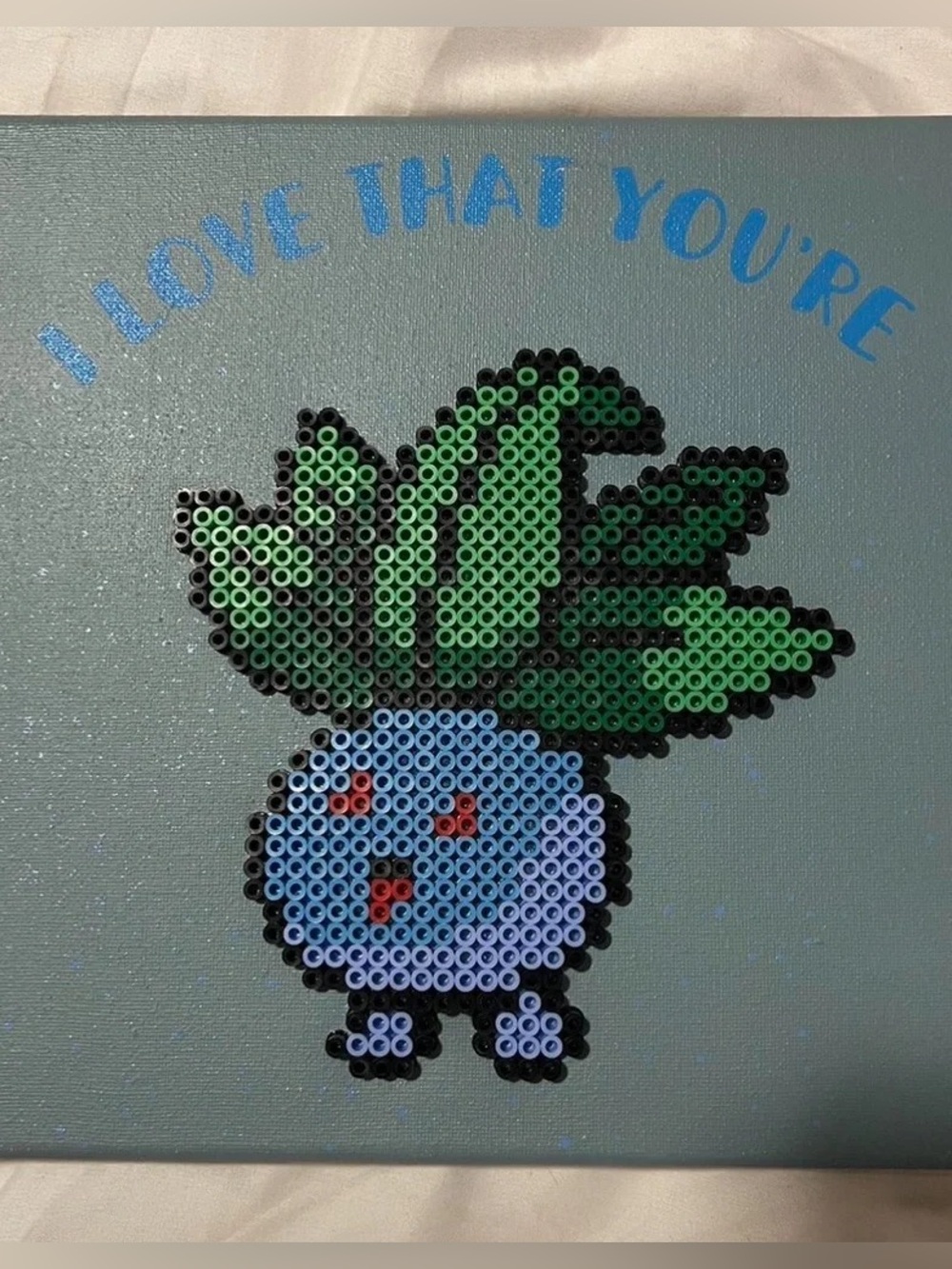 Blue and Green Pixel Plant Wall Art Canvas